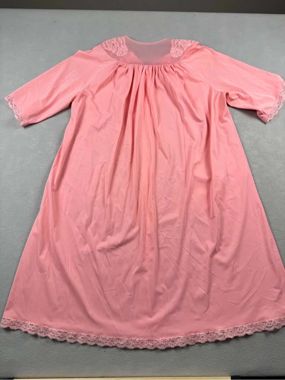 Vintage Shadowline Nightgown Robe Set Pink Lace Medium Silky 70’s Retro Classic